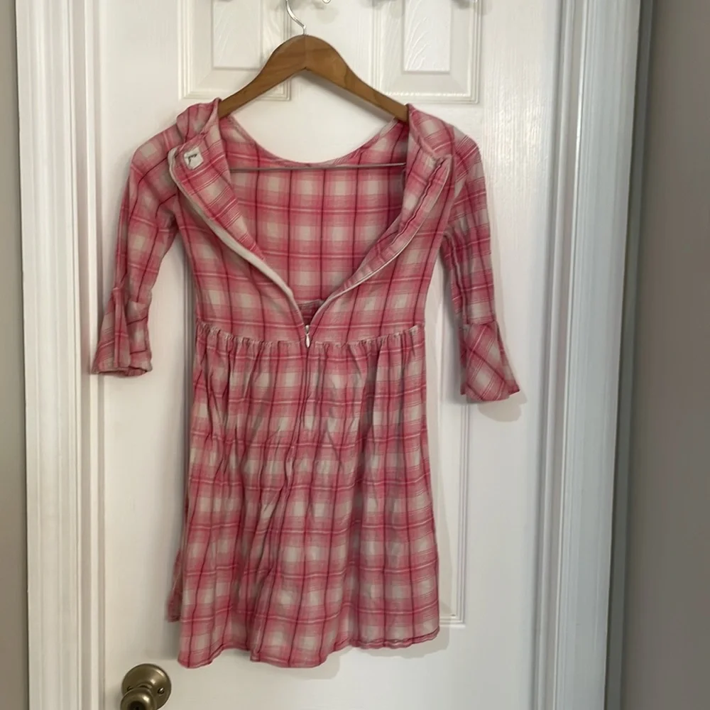 Gap Pink Plaid Bell Sleeve Flannel Dress Sz XL